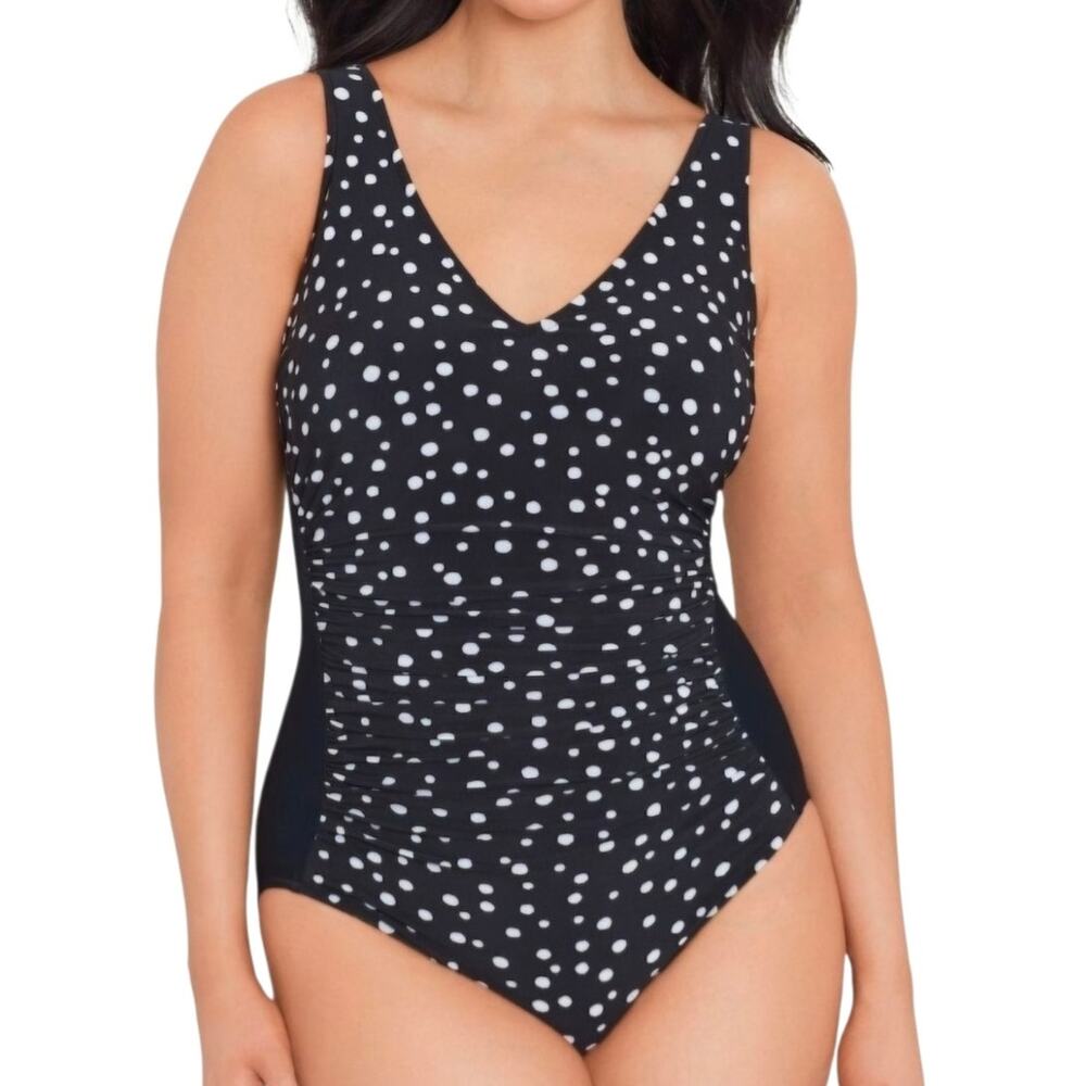 NWOT TrimShaper Jean One Piece Swimsuit Size 18 Tummy Control Cosmic Dots